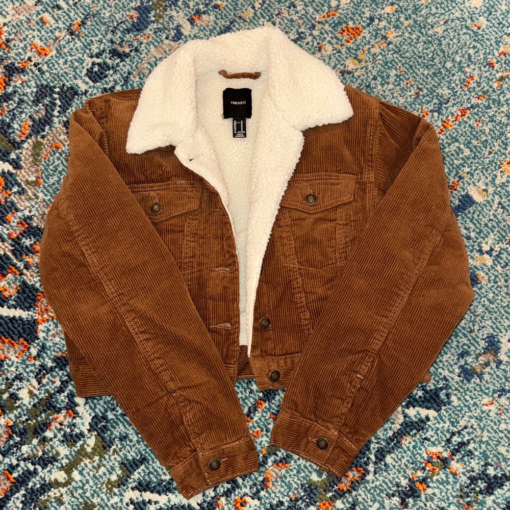 Brown Corduroy Jacket with White Sherpa Lining